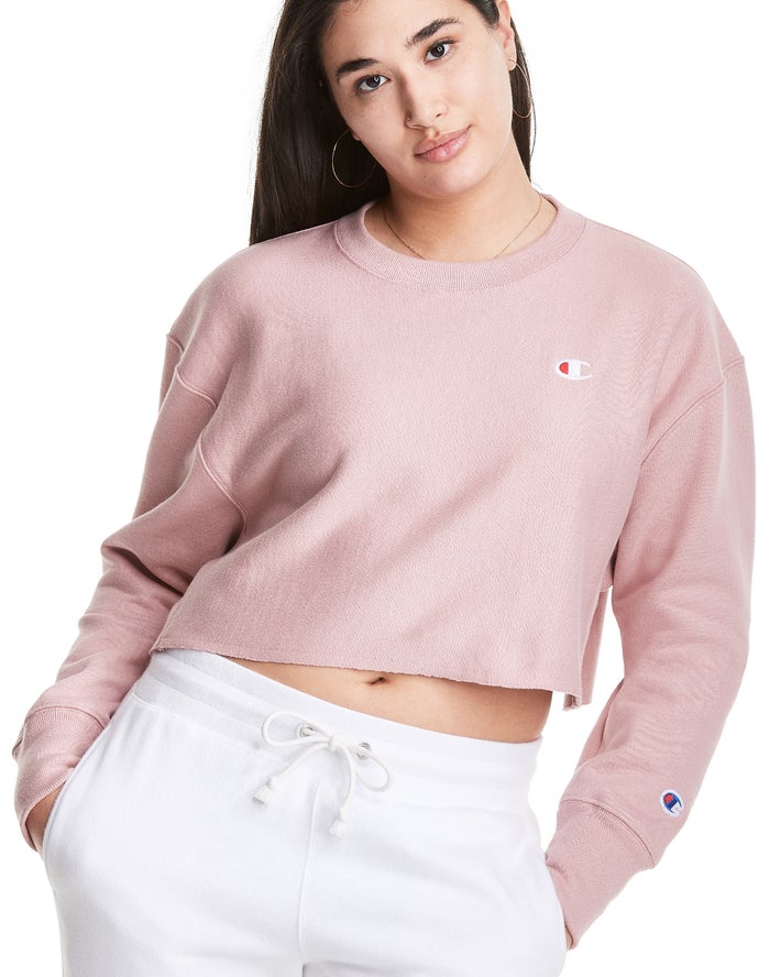 Champion Reverse Weave Cropped Cut-Off Crew Kadın Sweatshirt Bej Rengi ( VRZAQX170 )